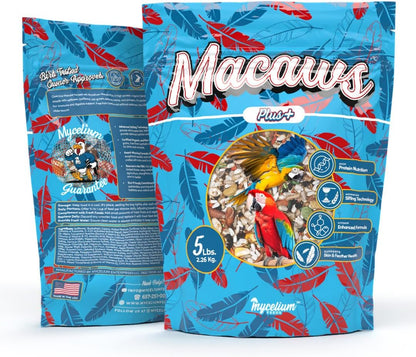 Mycelium Organic Macaw Plus Bird Seed Mix (5 LBS) | Premium Bird Food for Macaws & Large Parrots | High-Protein & Vitamin-Fortified Formula | Skin & Feather Support | Non-GMO, No Fillers, USA Made