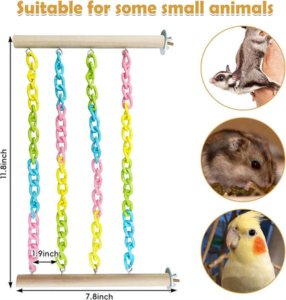 PINVNBY 2 Pack Sugar Glider Climbing Toys,Natural Wood Sugar Glider Cage Accessories with Colorful Plastic Chains, Hanging Rat Enrichment Toys Without Swaying for Hamsters and Parrots