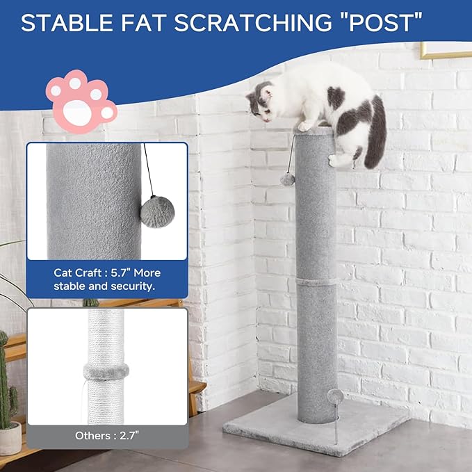 Cat Scratching Post Carpet Scratching Post 40" for Indoor Cats, Tall Cat Scratch Post, Carpet Cats Scratcher with Replaceable Toys, Sturdy Base, Large, Light Gray