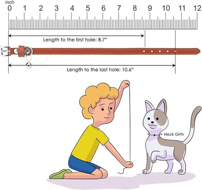 PUPTECK 2 PCS Soft Genuine Leather Cat Kitten Collar with Bells Adjustable for Girl Boy Cats Puppy - Cream, Brown