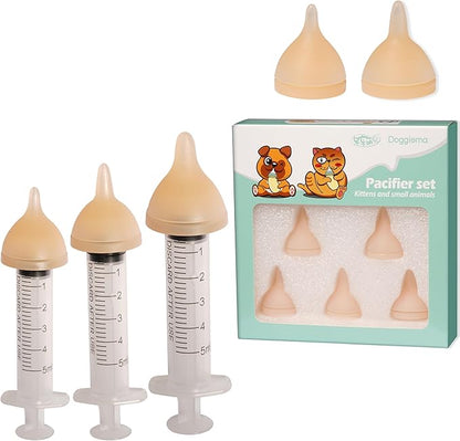 Silicone Feeding Nipple and Syringes for Newborn Kittens, Puppies, Rabbits, Small Animals, Bubble Milk Bowl (3 Size Nipple+3 Syringes)