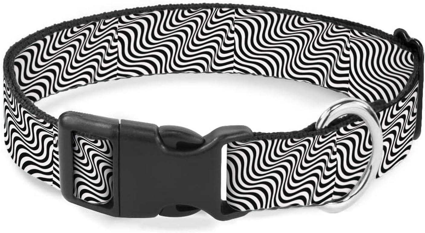 Black White Swirl Stripes Pet Collar Cat Dog Neck Strap Quick Release Buckle Adjustable Female Male Puppy Corgi