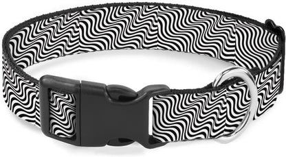 Black White Swirl Stripes Pet Collar Cat Dog Neck Strap Quick Release Buckle Adjustable Female Male Puppy Corgi