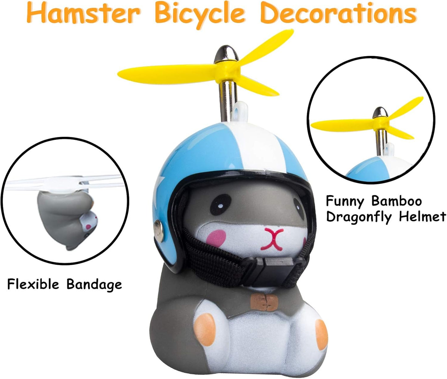 Wonuu Duck Bike Bell with Light and Helmet - Cute Bicycle Horn, Motorcycle Bell, Rubber Duck Car Dashboard Decoration (Blue & Star-Hamster)