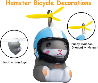 Wonuu Duck Bike Bell with Light and Helmet - Cute Bicycle Horn, Motorcycle Bell, Rubber Duck Car Dashboard Decoration (Blue & Star-Hamster)