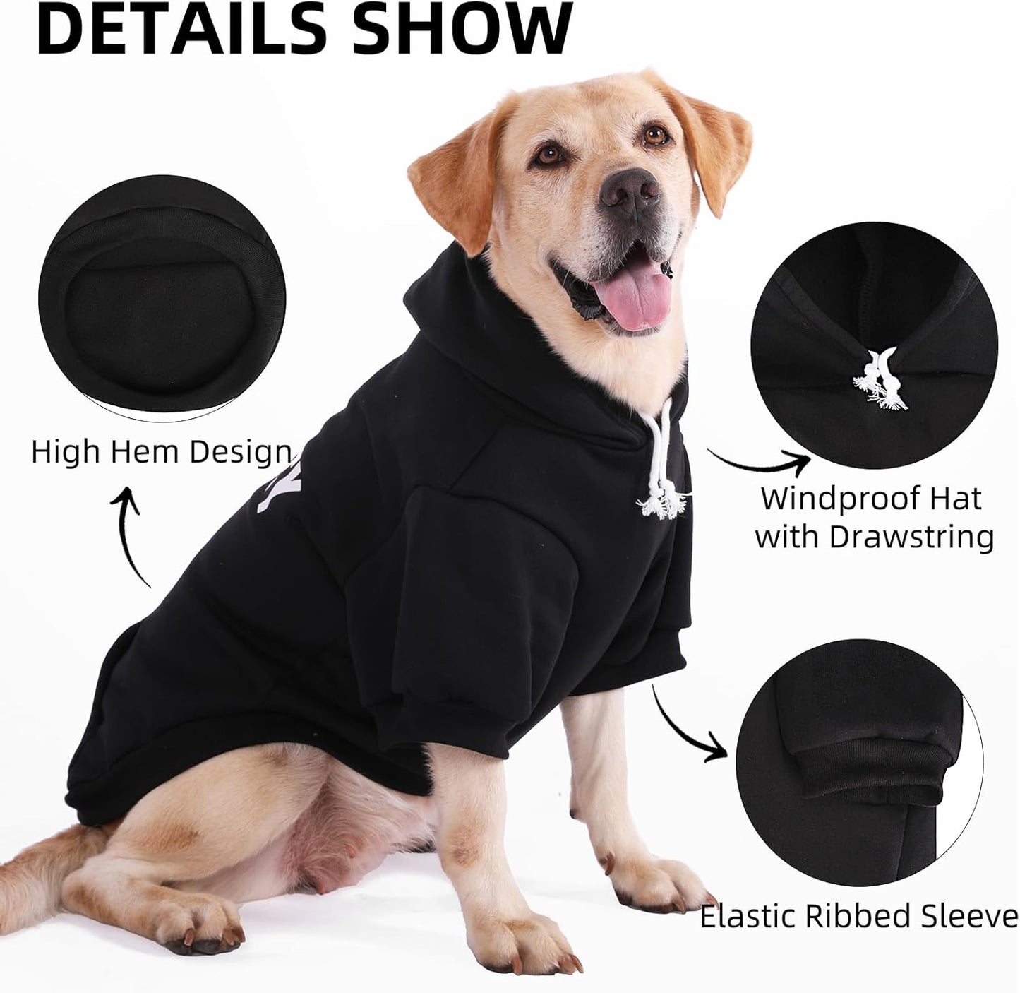 PUPTECK Security Dog Hoodie, Soft Warm Winter Pet Sweater Clothes, Puppy Cold Weather Coats Hooded Sweatshirt with Pocket, Dog Halloween Costume for Small Medium Large Dogs, Black XL/XXL