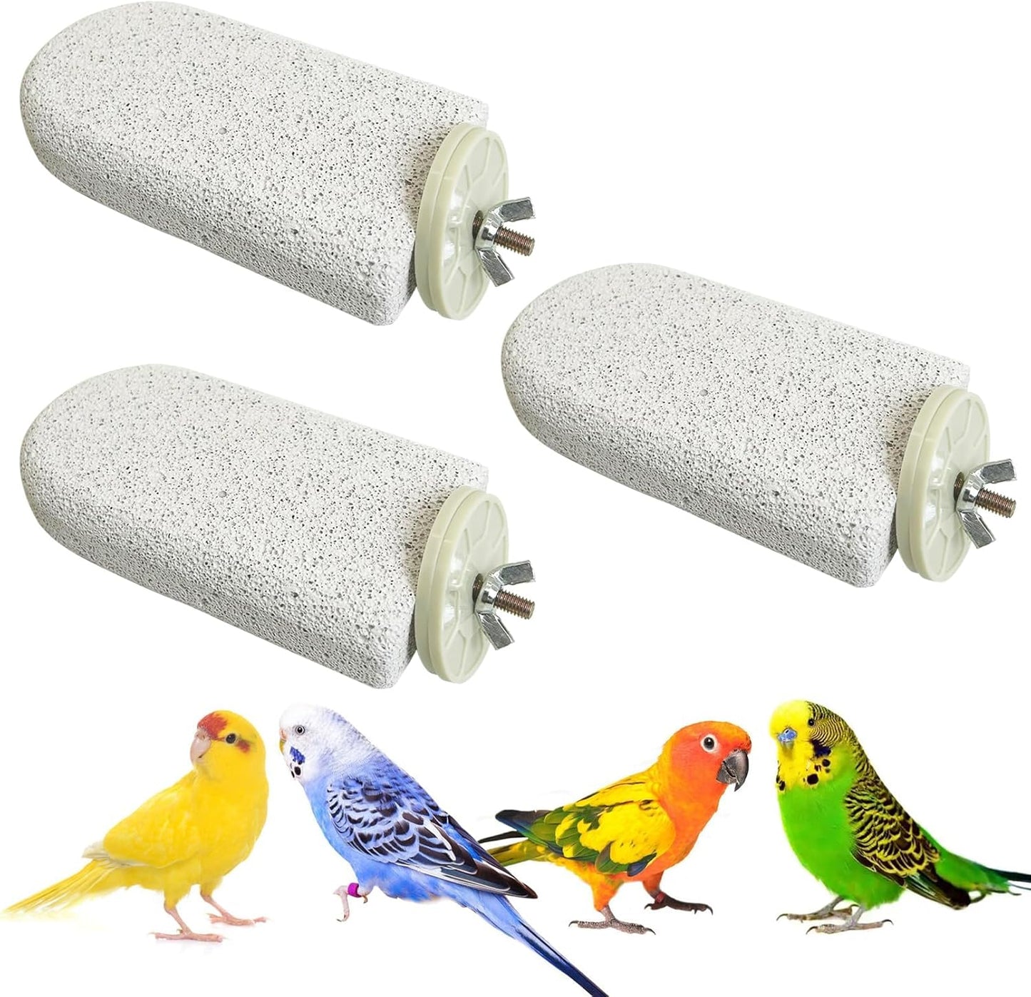 PINVNBY 3 PCS Large Bird Cage Perch Natural Parrot Beak Grinding Stone Calcium Parakeet Chew Toy Bird Stand Platform for Cockatiel Conure Lovebird Finch