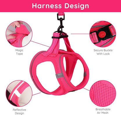BELLA & PAL Step in Vest Harness for Small and Medium Dogs, No Pull Small Dog Harness with Leash Set, Comfortable Air Mesh Dog Vest Harness with Reflective Strip (Hot Pink, L)