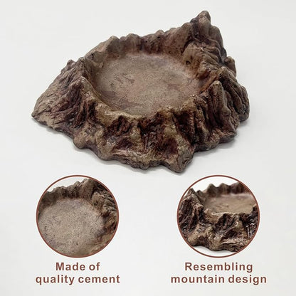 Rockery Reptiles Food Bowl,Amphibian Feeding Bowl Landscaping Tank Accessory,Small Pets Water Dish Terrarium Decor for Lizards,Gecko,Chameleon,Snake,Tortoise,Brown,1 Piece