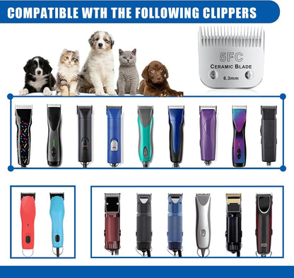 5FC# Detachable Pet Dog Grooming Clipper Ceramic Blade,Compatible with Andis Size 5FC Cut Length 1/4”(6.3mm),Compatible with andis/wahl/Oster Dog Clippers 2PCS
