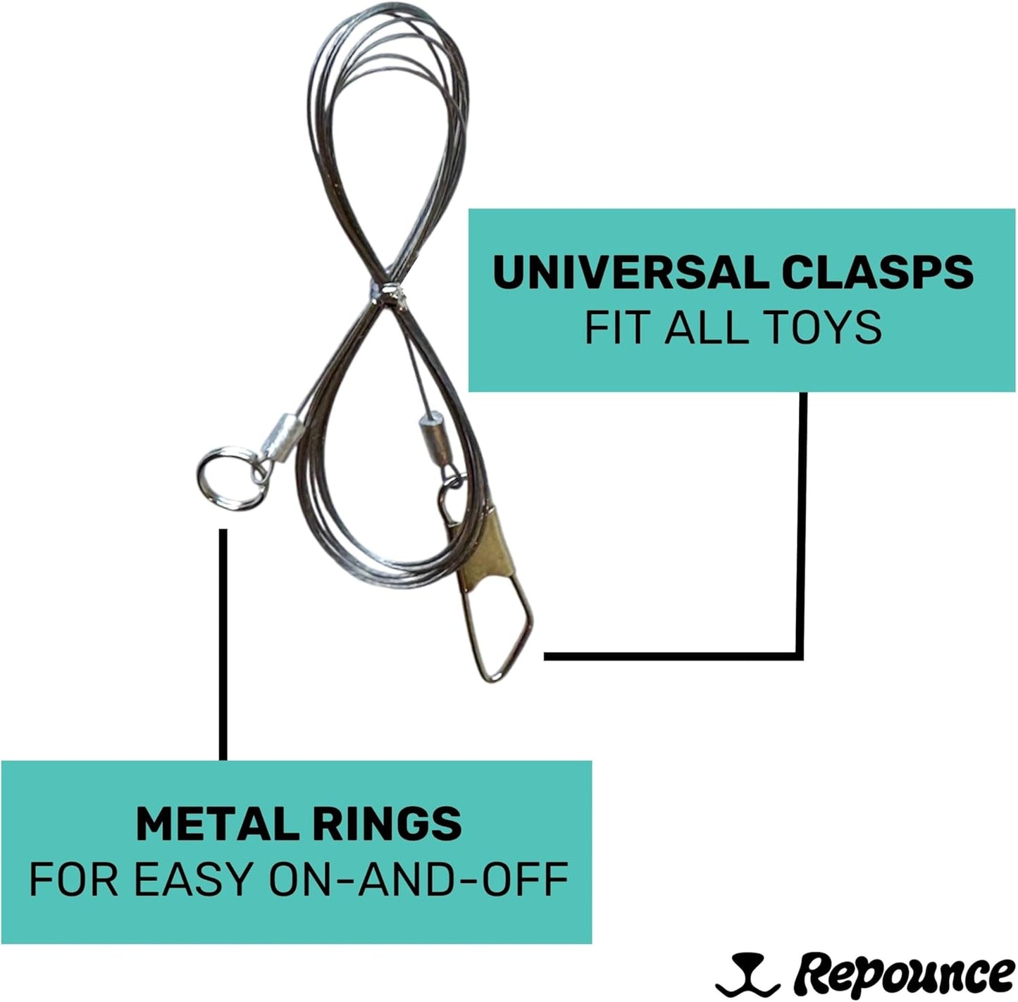 Replacement Strings for Cat Wand Toy - 3-Pieces - Chew-Proof Metal Wire and 2 Durable Paracord Strings - Heavy Chewers Pack Cat Wand Toy Refill Strings with Universal Clasps for All Lures