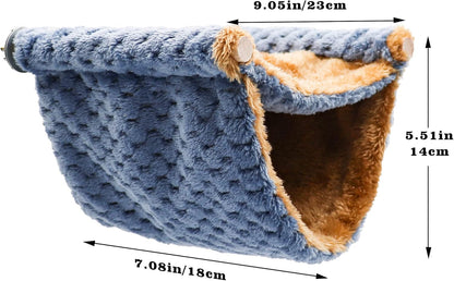 Fleece Winter Warm Rat Hammock, Double Layer Hanging Birds Nest Bed with Warm Fleece, Bird Cage Stand Perch, Hideaway Cave Tent, Sleep Bed Cage Accessories for Rat, Guinea Pig, Chinchilla (Blue)