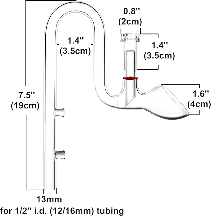 Glass Lily Pipe Set Outflow with Surface Skimmer & Multi-Level Water Intake (13mm for 12/16mm (1/2'' i.d.) tubing)
