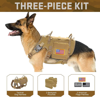 Forestpaw Dog Harness Medium Sized,Tactical Dog Harness with Handle,No Pull Military Style Service Dog Vest with Pockets Adjustable for Medium Dogs,Brown,Chest 21.5-45"