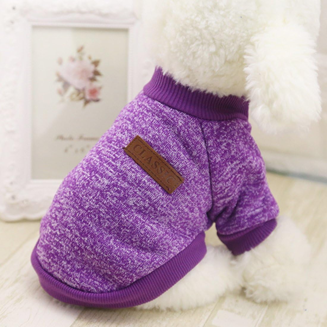 Idepet Pet Dog Classic Knitwear Sweater,Soft Fleece Coat for Small,Medium,Large Dog,Warm Pet Dog Cat Clothes,Soft Puppy Customes 2 Color (M, Purple)