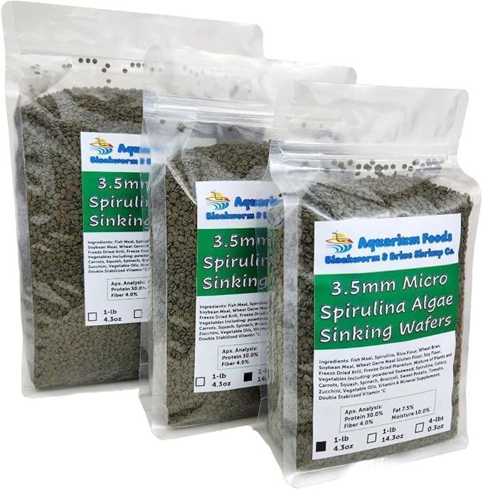 Aquatic Foods Inc. 3.5mm - 1/8" Micro Sinking Wafers of Algae, Spirulina, Veggies for All Tropical Fish, African Cichlids, Shrimp, Snails, Crabs, Catfish, Small Plecos…1-lb 4.3oz Clear Bag