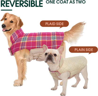 Kuoser Warm Dog Coat, Waterproof Dog Jacket for Extra Large Dogs, Adjustable Durable XL Doggie Winter Coat Reversible Cozy Puppy Cold Weather Apparel from Small to Large Breed, Rose XL