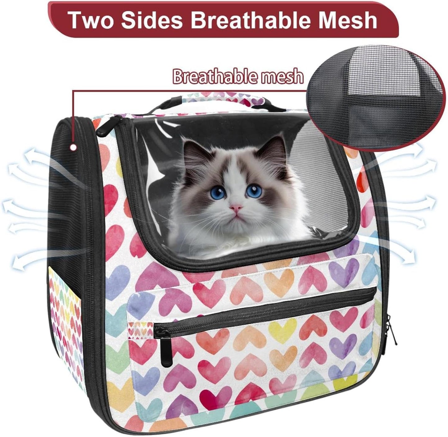 Airline Approved Soft Sided Pet Carrier, Watercolor Colorful Rainbow Love Pet Travel Bag for Cats & Dogs, Durable, Breathable Pet Travel Bag for Airplane, Car & Train