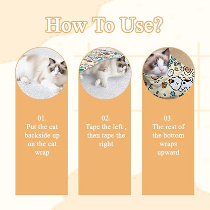 27.6x27.6 Cat Wrap for Cutting Nails, Cat Grooming Wrap with Pet Hair Removal Glove, Cats Restraint for Nail Clipping Ear Cleaning Teeth Brushing