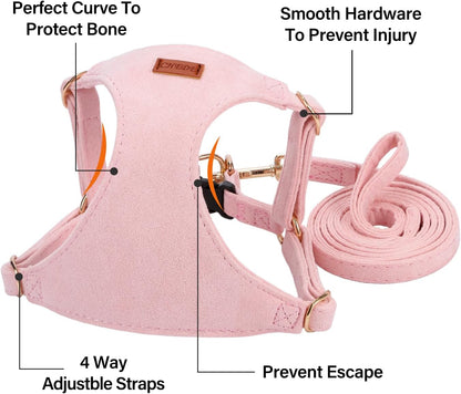 No Pull Dog Harness- Lightweight, Soft, Adjustable Small Harness Collar and Leash Set, Suitable for Cats Puppy Small and Medium-Sized Dog Outdoor Training and Running (Pink, S)