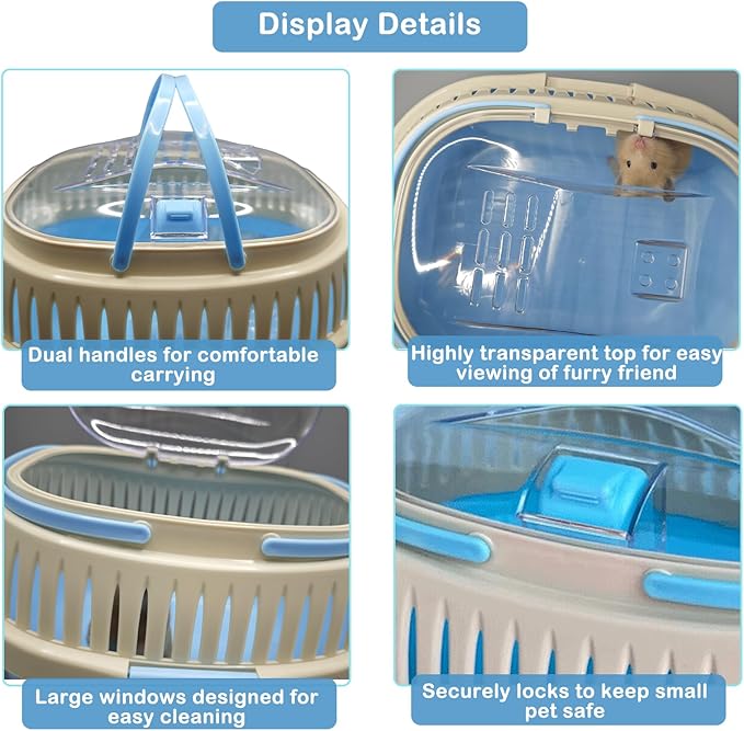 Hamster Carrier Guinea Pig Carrier 13 X 11 X 8 In Portable Hamster Travel Cage with Ventilation Holes Outdoor Small Animal Carrier for Rat Gerbils Rabbit Hedgehog Squirrel Mouse Sugar Glider