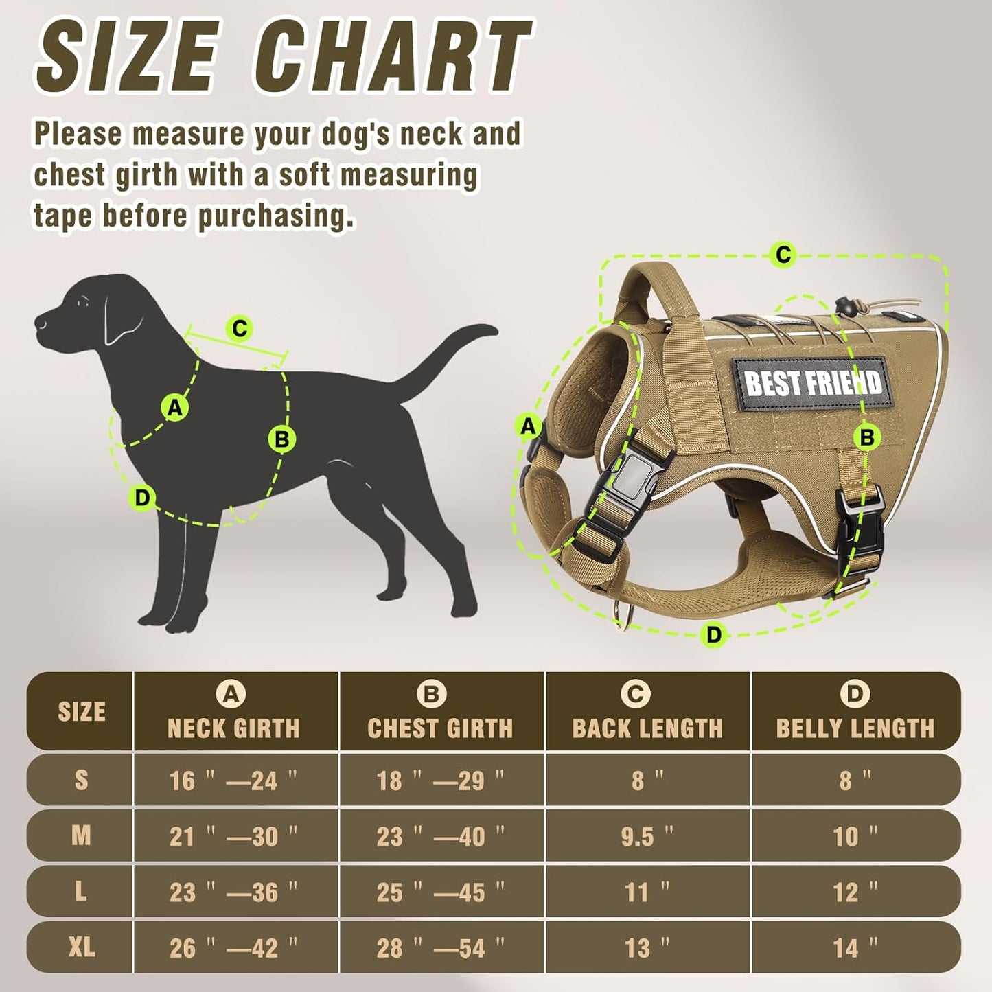Tactical Dog Harness Small Sized Dog,No Pull Military Dog Vest with Handle,Reflective Heavy Duty Pet Harness for Walking Hiking Training Brown S