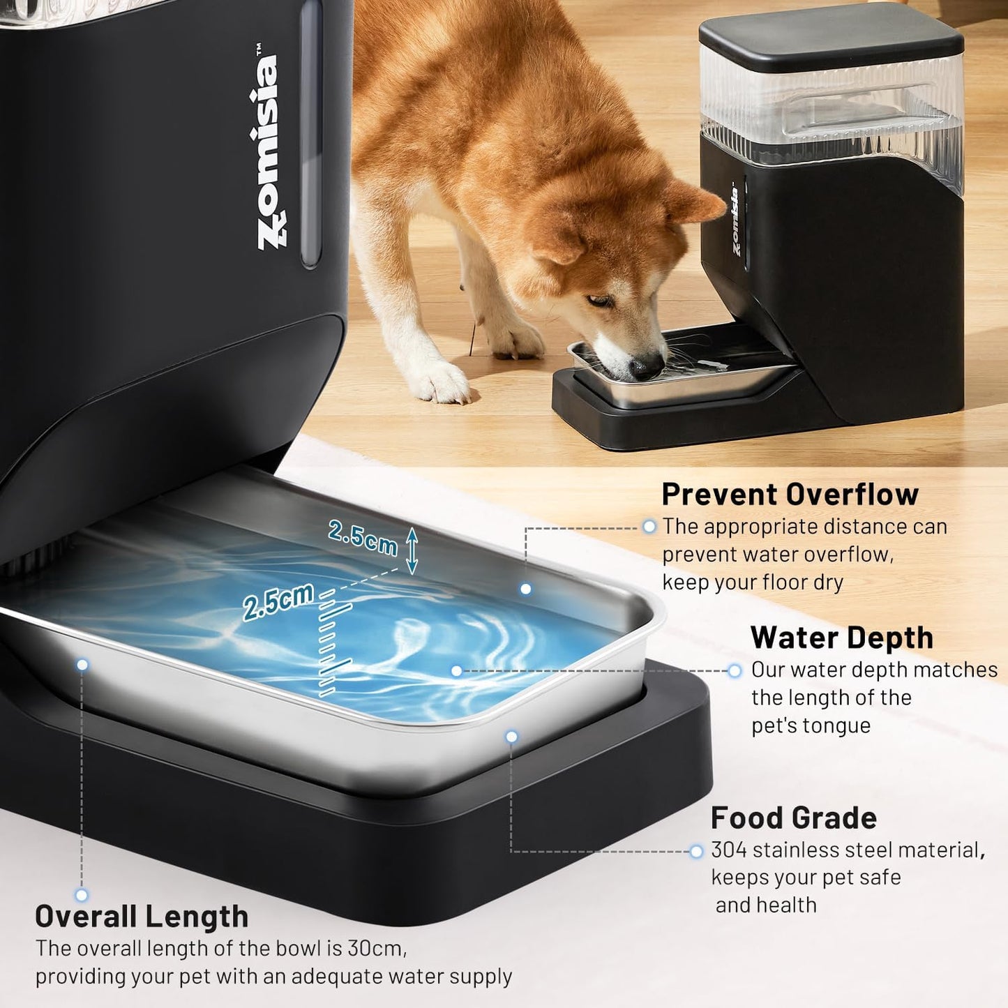 Automatic Dog Water Dispenser 11L with Stainless Steel Bowl, Gravity Extra Large Capacity Water Bowl for Large-Sized Dogs, 3 Gallon Pet Waterer 100% BPA Free, Black