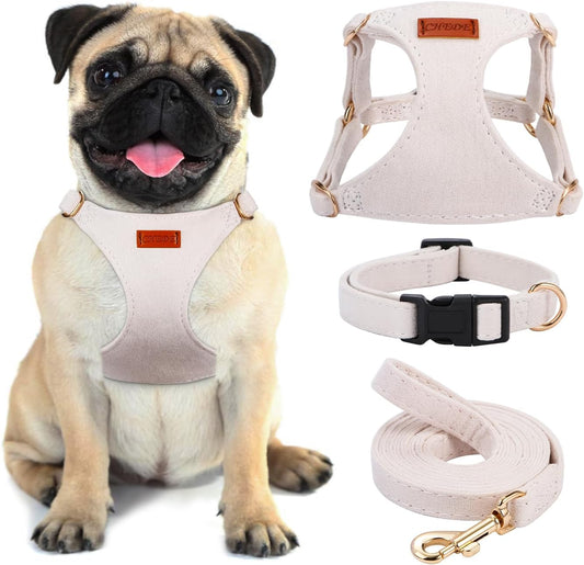 No Pull Dog Harness- Lightweight, Soft, Adjustable Small Harness Collar and Leash Set, Suitable for Cats Puppy Small and Medium-Sized Dog Outdoor Training and Running (Beige, S)