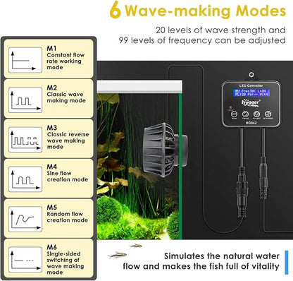 hygger 3400 GPH Aquarium Inverter Wavemaker Pump with LED Controller, DC 24V 18W Ultra-quiet Submersible Power Head with Magnetic Base, Circulation Pump for 75-200 Gal Freshwater Saltwater Tank