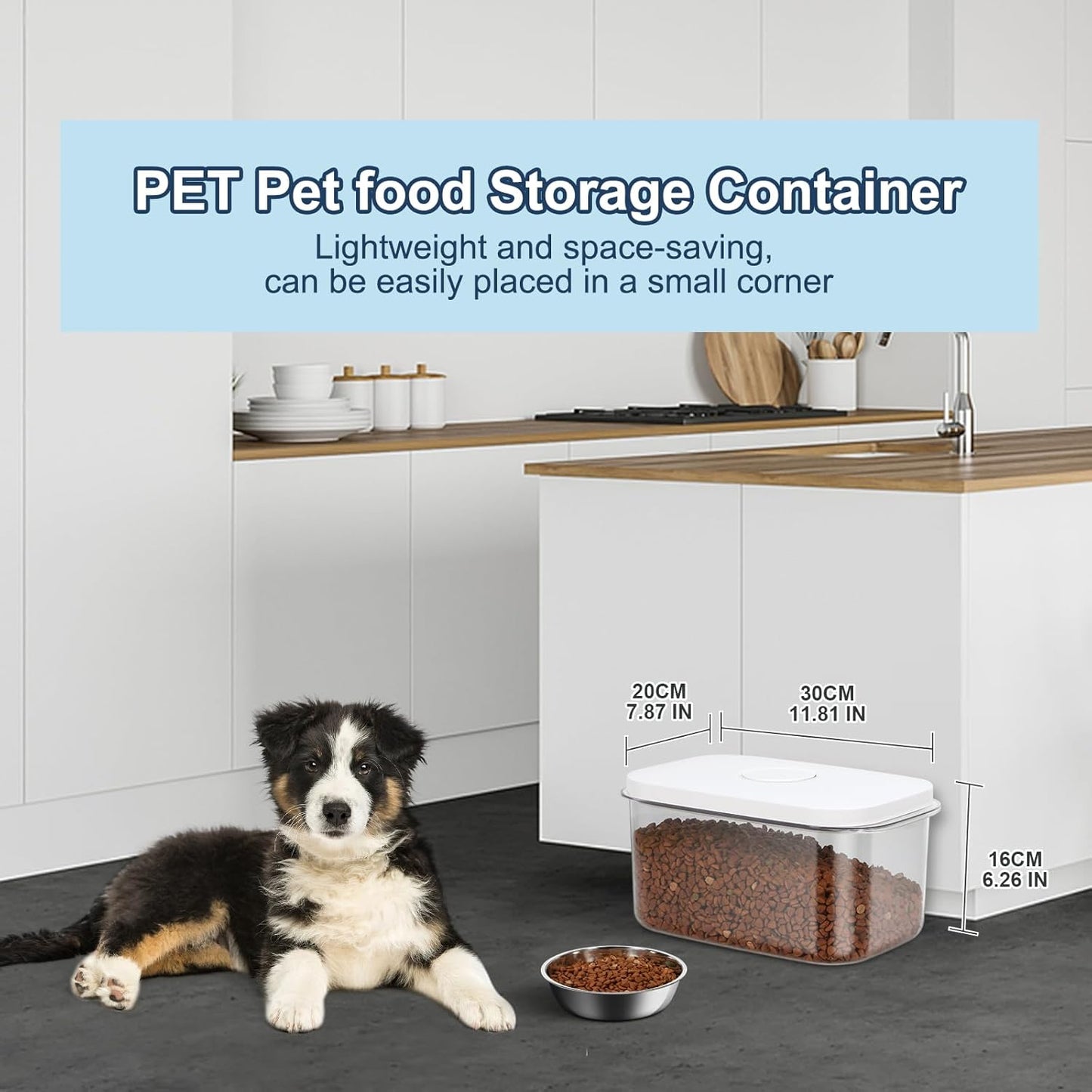 6 lbs Airtight Dog Cat Food Storage Container and Dog Treat Containers BPA-Free, PET Clear Stackable Pet Storage Bin, 1-Cup Scoop, 1-Sponge cleaning brush, Pop Top, With handle, Easy Mobility-Medium