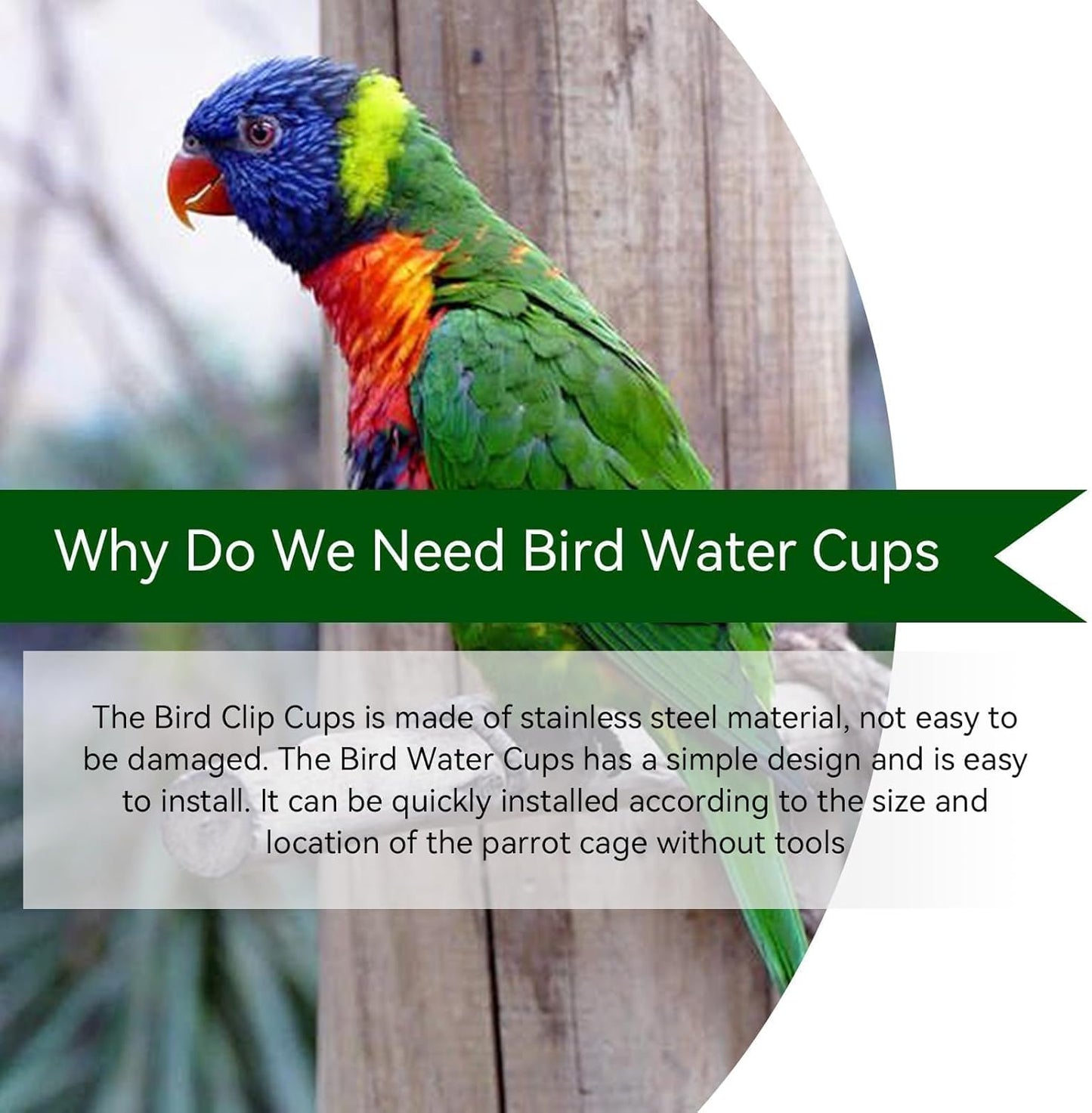 Stainless Steel Bird Feeder Bowls, Feeding Cups Water Bowl, Chinchilla Food Bowl, Dishes for Cage Chinchilla with Clip and Parrots Cage Stand Stainless Bird Cups(Single)