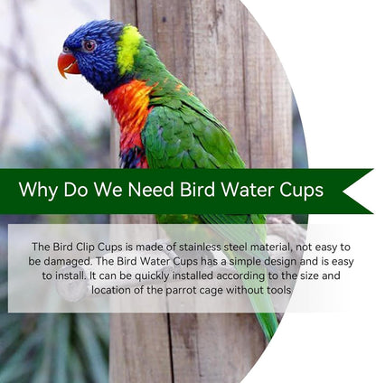 Stainless Steel Bird Feeder Bowls, Feeding Cups Water Bowl, Chinchilla Food Bowl, Dishes for Cage Chinchilla with Clip and Parrots Cage Stand Stainless Bird Cups(Single)