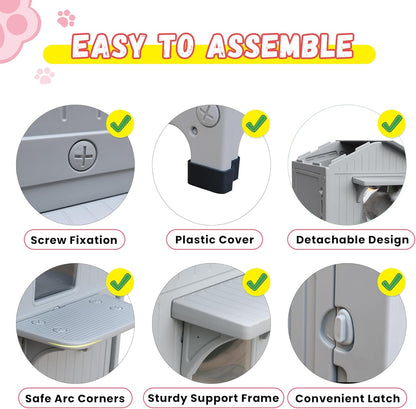 Plastic Outdoor Cat House with Escape Door, Waterproof 2 Story Outdoor Houses for Feral Cats Outside Cat Shelter, Spacious, Clean and Assemble Easily