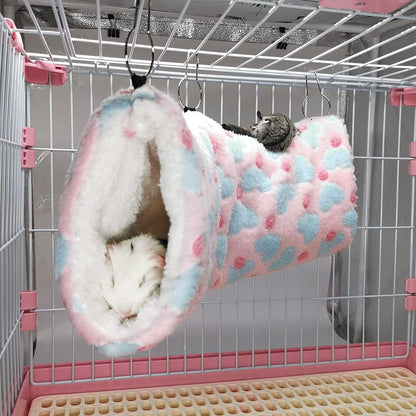 LEFTSTARER Guinea Pig Ferret Rat Hammock Toy Set - Small Animal Cage Accessories Hideout Tunnel & Bunkbed for Rat Ferret Guinea Pig Hamster Sugar Glider Chinchilla (Heart-Pink)