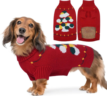 BRKURLEG Christmas Dog Sweaters for Cold Weather, Warm Turtleneck Sweaters for Small Dogs, Xmas New Year Pullover Knitted Sweatshirt for Cats, Dachshund, Poodle, Shih Tzu (Red, S)