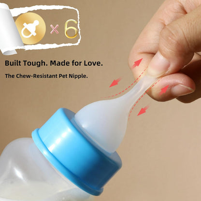 Pet Feeding Bottle Set, 3 Pack Anti-Choking Kitten Puppy Feeder-150ml/120ml/ 60ml,with 3 Pcs Replaceable Silicone Nipples for All Breed Small Animals-Kitten, Puppy, Rabbit