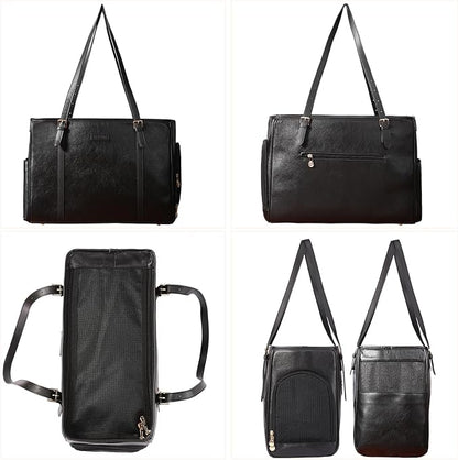 Fashion Dog Purse Pet Carrier Leather Bag for Small Dogs Cats Puppy, Portable Tote Bag Airline Approved Soft-Sided Carriers (Black)