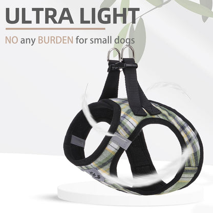 PUPTECK Adjustable Dog Harness Collar and Leash Set Step in No Pull Pet Harness for Small Medium Dogs Puppy and Cats Outdoor Walking Running, Soft Mesh Padded Reflective Vest Harnesses, Grn&YLW, XS