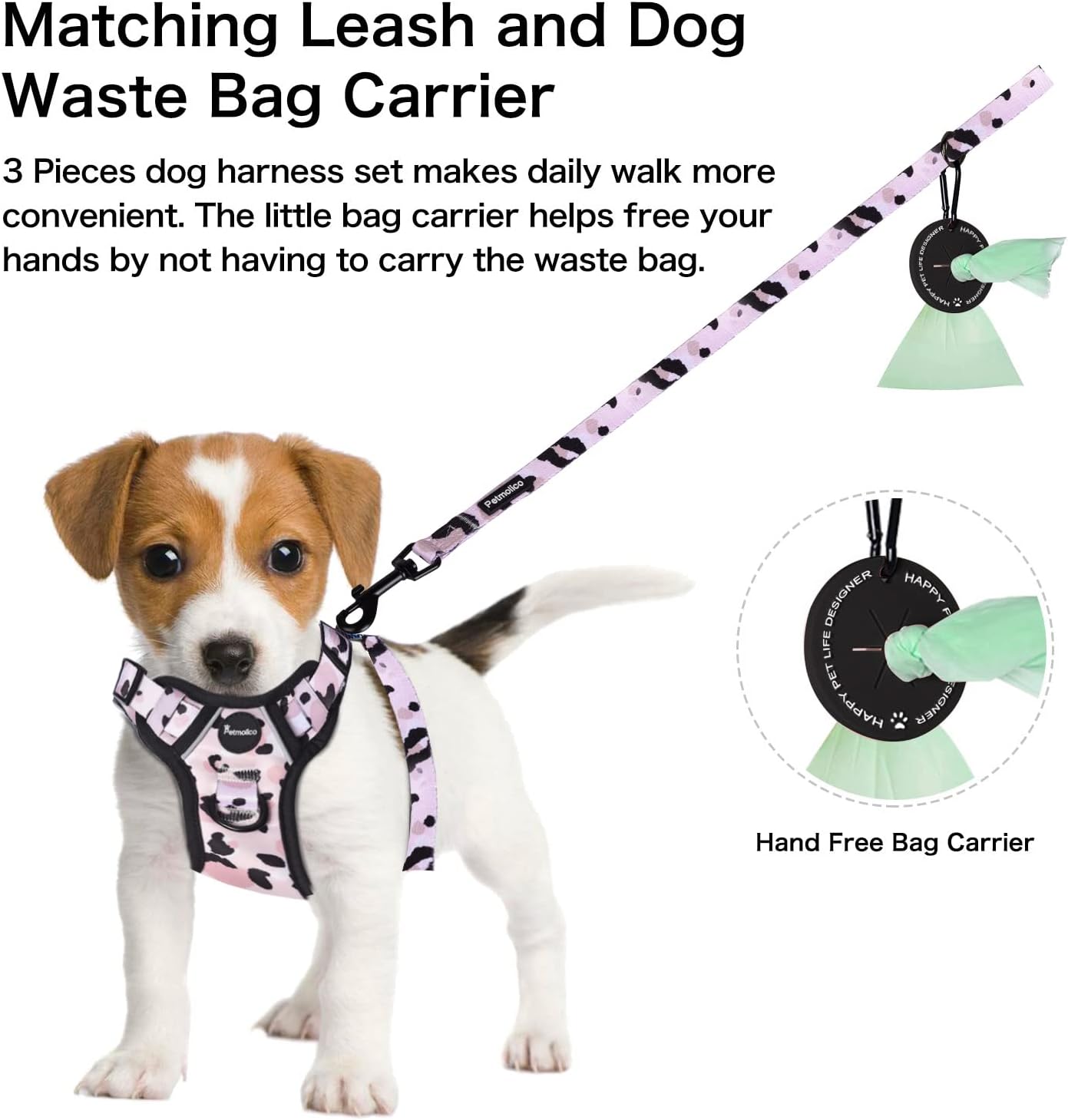 Petmolico Dog Harness for Small Dogs, Cute Harness Vest with Two Leash Clips and Soft Handle, Reflective Easy Walk Puppy Vest - Pink Leopard, Small