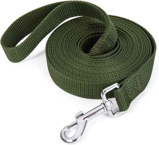 Strong Durable Nylon Dog Training Leash, 1 Inch Wide Traction Rope, 6 ft 10ft 15ft Long, for Small and Medium Dog (Military Green, 15 Feet)
