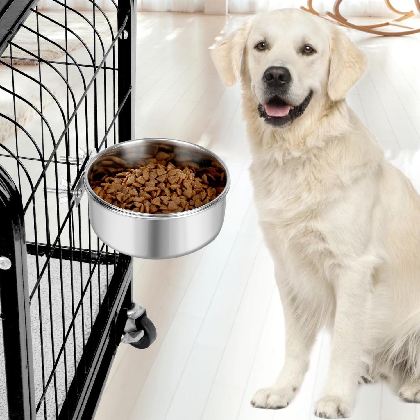 Dog Bowl Stainless Steel Pet Hanging Food Water Bowl Cage Feeding Cup Feeder for Dogs Cats Rabbits Birds Small Animal (Large)