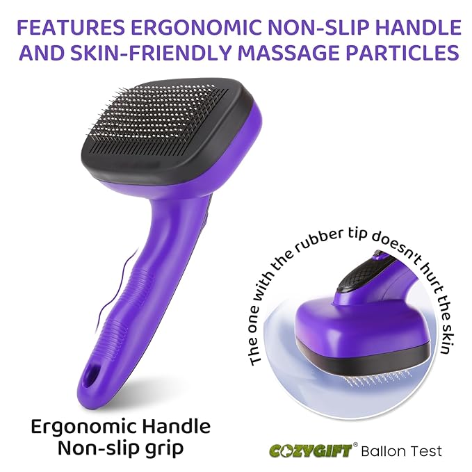 Dog Brush Kit – 3 PCS Grooming Set with Self-Cleaning Brush, Undercoat Rake & Pet Bath Brush. Great for Shedding, Tangles & Dirt Removal – Ideal for Long & Short Haired Dogs & Cats, Purple