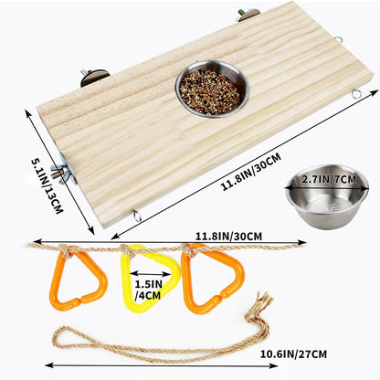 FlidRunest 2 Pack Bird Perch Bird Feeding Cup Parrot Wood Perch Stand Toy Bird Cage Accessory for Parakeet Lovebird Conure Budgie Canary Finch Small Parrots 11.8x5.1 Inches