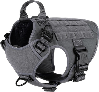 ICEFANG Tactical Dog Harness, Medium Size,2X Metal Buckle,Working Dog MOLLE Vest with Handle,No Pulling Front Leash Clip,Hook and Loop Panel (Grey,M (Pack of 1))