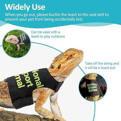 Bearded Dragon Lizards Clothes with Leash Set - Cute Lizard Reptile Small Animal Adjustable Harness Clothes for Walking Outdoor Security Costume Photo Prop(Green