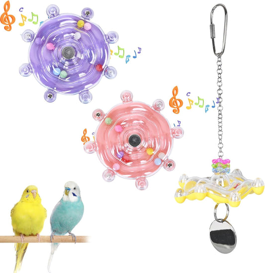 Colorful Bird Toys Wheel,for Parakeets,Conures,African Grey Parrots and Other Birds, Bird Cage Accessories for Gnawing and Relieve Boredom (3pcs)