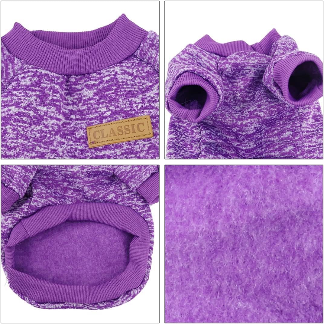 Idepet Pet Dog Classic Knitwear Sweater Fleece Coat Soft Thickening Warm Pup Dogs Shirt Winter Pet Dog Cat Clothes Puppy Customes for Small Dogs (XXS, Purple)