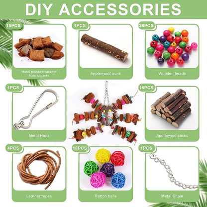 Kyouki Bird Toy for Parrots，Cockatiels, Budgies, Conures, Macaws, Lovebirds, Amazons and Other Small/Medium/Large Birds - Chewable & Shreddable Natural Coconut Husk Enrichment Toy (Medium DIY)