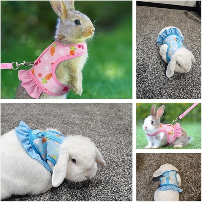 Bunny Harness and Leash,Proof Walking Escape Cute Floral Mesh Vest Breathable Rabbit Clothes for Bunnies, Hiking, Training for Ferret Kitten Puppy Small Pet Harness Blue S