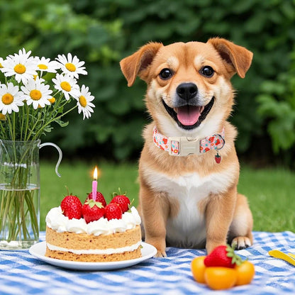 DOGWONG Cute Dog Collar- Strawberry Dog Collars Adjustable Designer Strawberry Flower Puppy Dog Collar for Small Medium Large Dogs XS